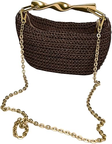 Mini borse a tracolla in paglia fatte a mano per donna, borsa estiva da spiaggia, borsetta a tracolla alla moda intrecciata con 2 tracolle