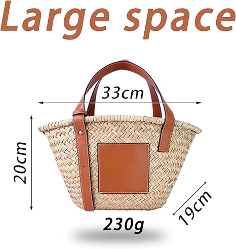 Borsa tote in paglia da donna con tracolla in pelle PU e manico superiore intrecciato, borse e borsette in paglia.