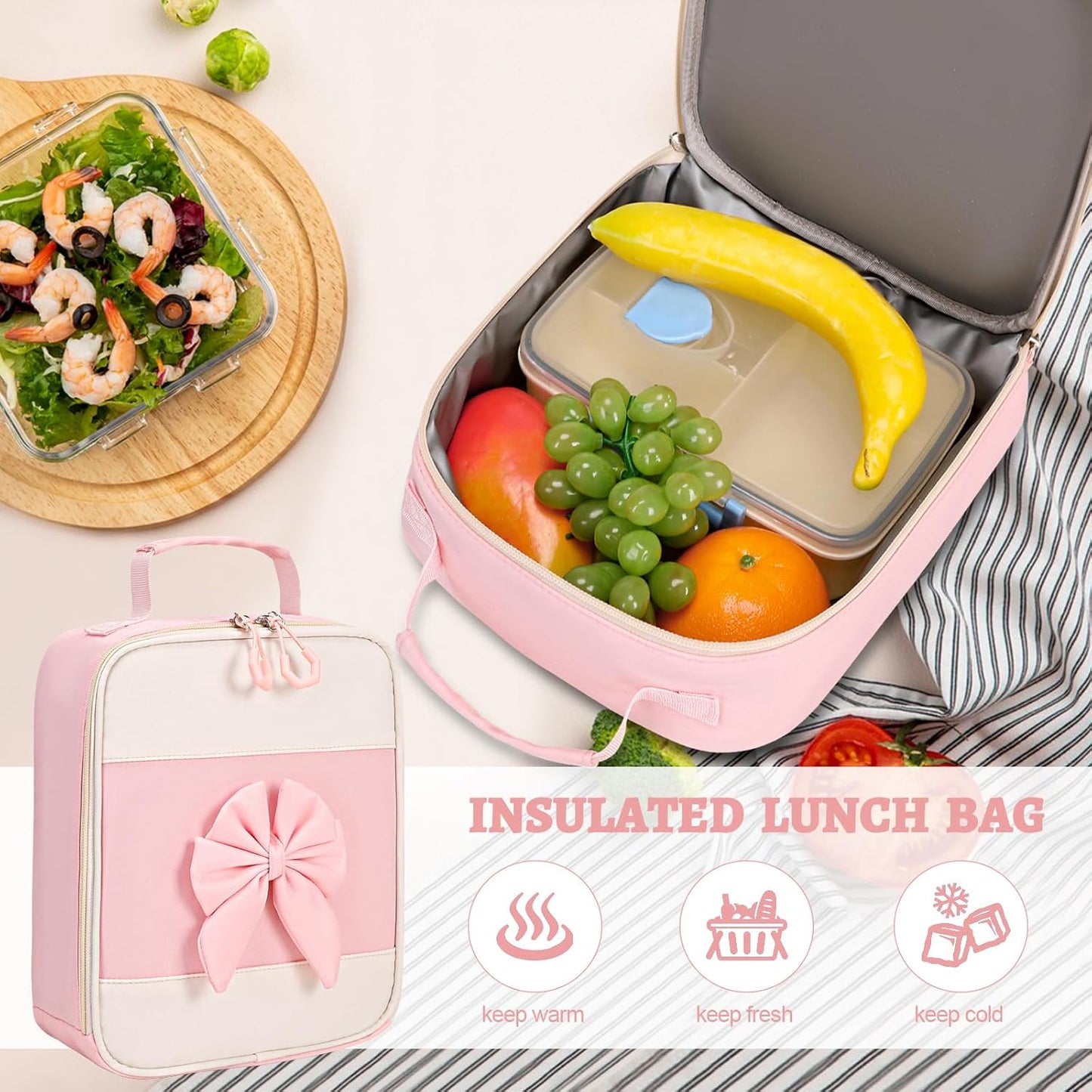 Zaino per ragazze, set di 3 zaini per la scuola con borsa per il pranzo e astuccio, grazioso zaino per bambini e ragazzi per asilo, scuola elementare, scuola materna e scuola media.