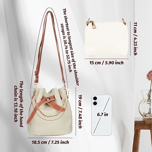 Borse a secchiello da donna, piccole borse a secchiello, borsetta a tracolla in pelle con tracolla regolabile, borsa a secchiello retrattile