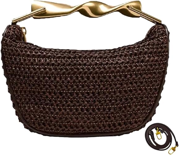 Mini borse a tracolla in paglia fatte a mano per donna, borsa estiva da spiaggia, borsetta a tracolla alla moda intrecciata con 2 tracolle
