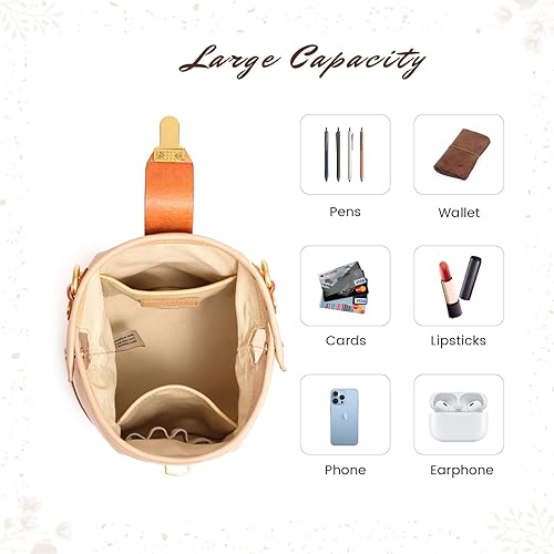 Borsa a secchiello a tracolla | Borsa lussuosa e versatile per donna | Vera pelle bovina