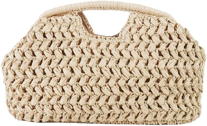 Grande pochette in paglia da donna, borsa a tracolla estiva alla moda con manico superiore intrecciato, ideale per le vacanze al mare.