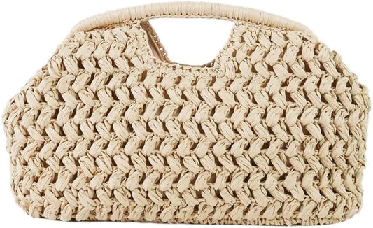 Grande pochette in paglia da donna, borsa a tracolla estiva alla moda con manico superiore intrecciato, ideale per le vacanze al mare.