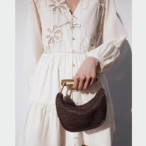 Mini borse a tracolla in paglia fatte a mano per donna, borsa estiva da spiaggia, borsetta a tracolla alla moda intrecciata con 2 tracolle