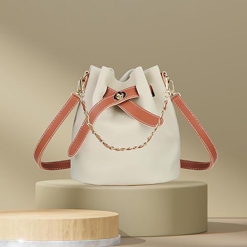 Borse a secchiello da donna, piccole borse a secchiello, borsetta a tracolla in pelle con tracolla regolabile, borsa a secchiello retrattile