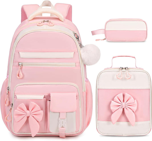 Zaino per ragazze, set di 3 zaini per la scuola con borsa per il pranzo e astuccio, grazioso zaino per bambini e ragazzi per asilo, scuola elementare, scuola materna e scuola media.