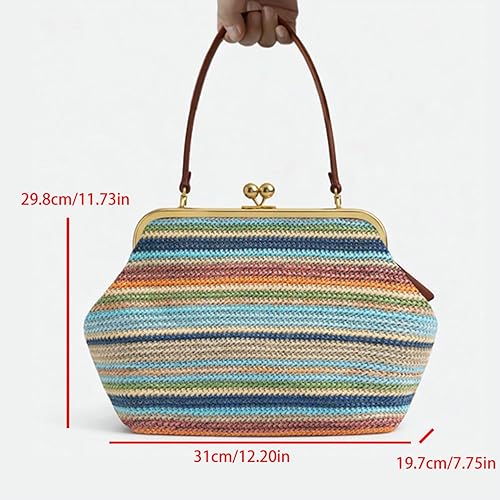 Borsa a tracolla grande in paglia da donna, ideale per la spiaggia, da portare a spalla o come borsa a mano.