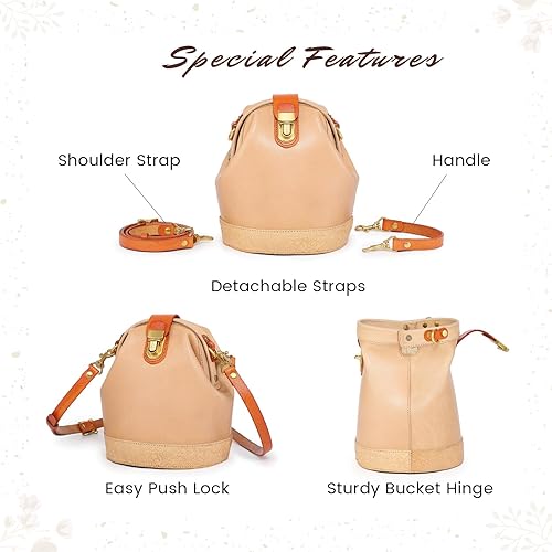 Borsa a secchiello a tracolla | Borsa lussuosa e versatile per donna | Vera pelle bovina