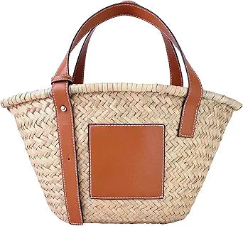 Borsa tote in paglia da donna con tracolla in pelle PU e manico superiore intrecciato, borse e borsette in paglia.