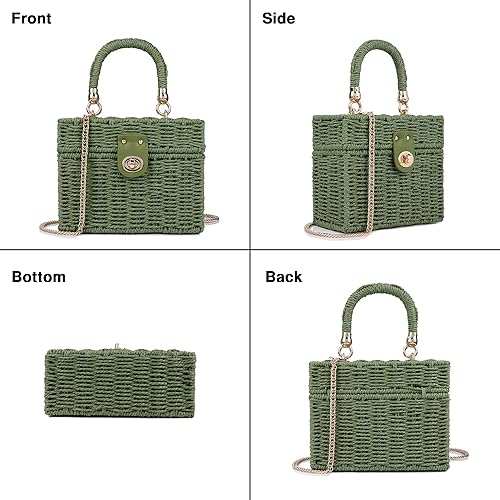 Borsa in rattan da donna, borsa a tracolla in vimini, borsa a spalla in paglia, borsa da spiaggia, borsa a mano con manico superiore e tracolla a catena.